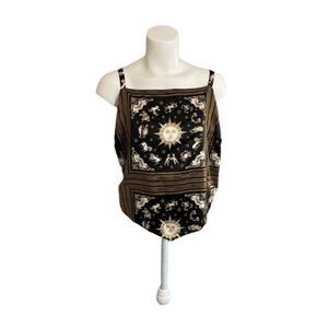 Danielle Bernstein Cami Tank Top 16W 1X Black White Gold‎ Astrology Tie-Back NEW